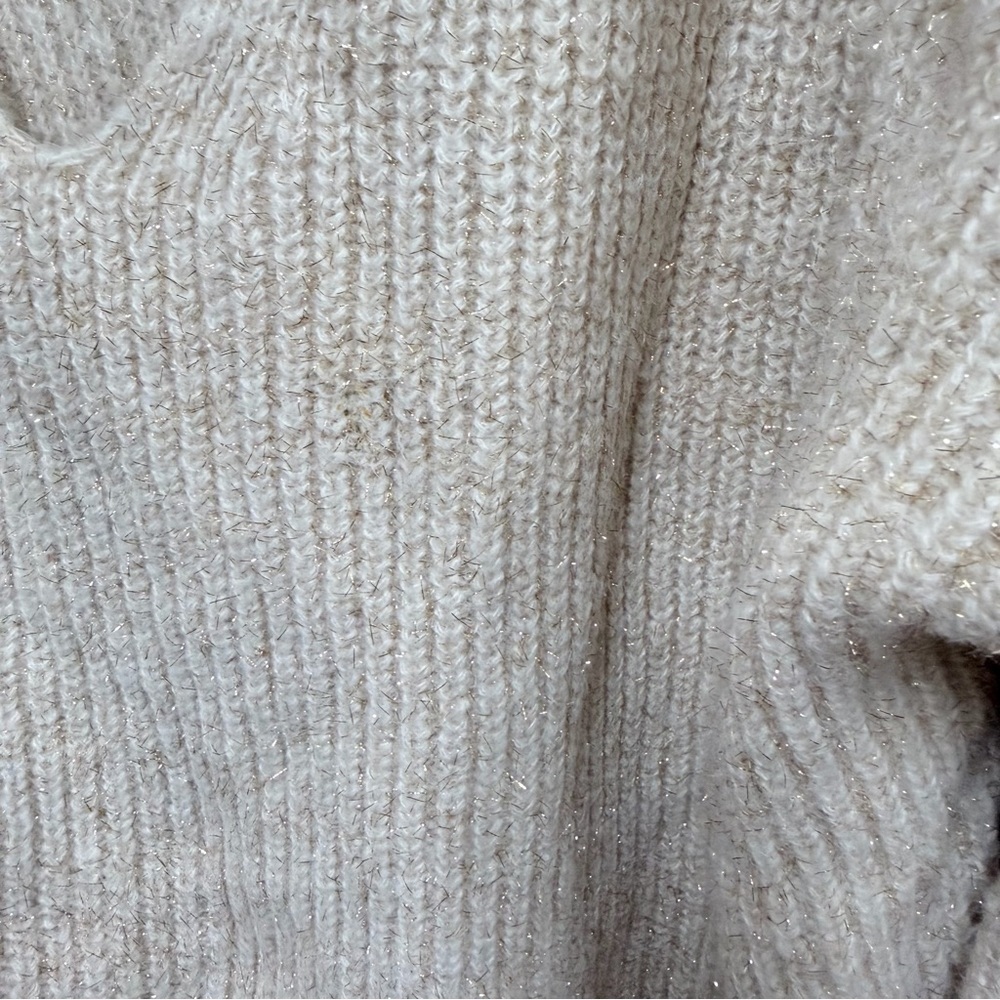 Boden Oversized V Neck Cable Knkt Pullover Cream Metallic Sweater Size 14 - Picture 4 of 13